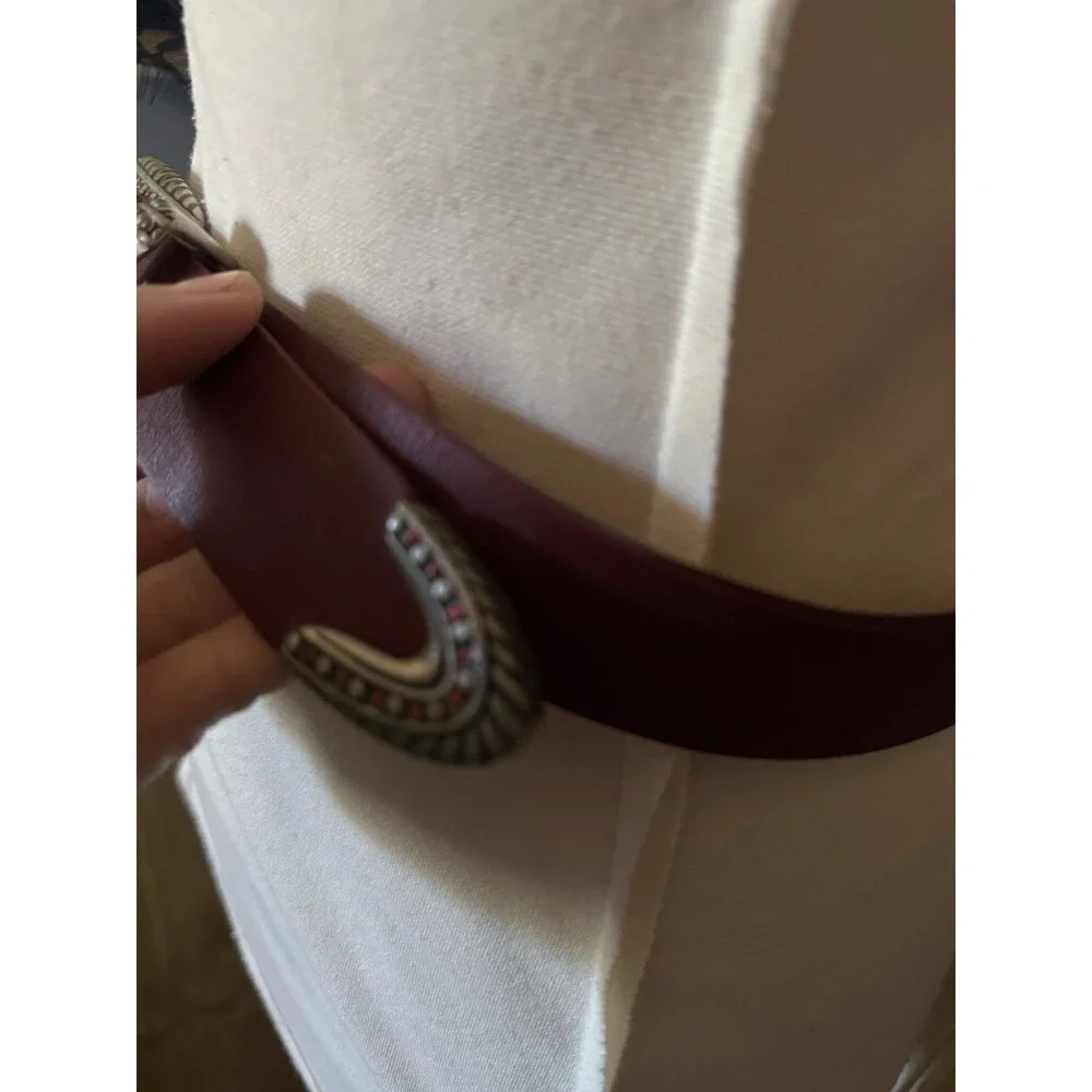 Vintage Red Western Style Italian Garuglieri Leather Boho Belt Sz Small 37.5” L